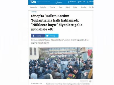 SİNOP`TA `HALKIN KATILIM TOPLANTISI`NA HALK KATILAMADI; `NÜKLEERE HAYIR` DİYENLERE POLİS MÜDAHALE ETTİ (T24.COM.TR)