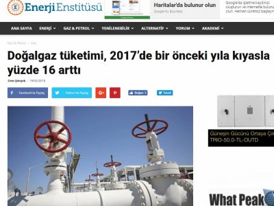 DOĞALGAZ TÜKETİMİ, 2017’DE BİR ÖNCEKİ YILA KIYASLA YÜZDE 16 ARTTI (ENERJİENSTİTUSU.COM)