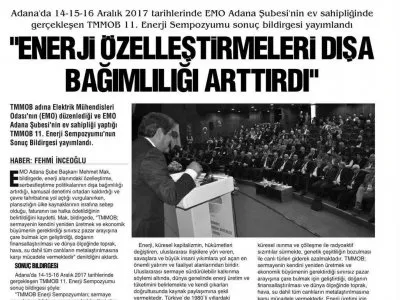 `ENERJİ ÖZELLEŞTİRMELERİ DIŞA BAĞIMLILIĞI ARTTIRDI` (YENİ ADANA)