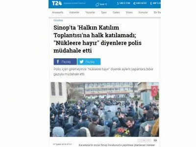 SİNOP`TA `HALKIN KATILIM TOPLANTISI`NA HALK KATILAMADI; `NÜKLEERE HAYIR` DİYENLERE POLİS MÜDAHALE ETTİ (T24.COM.TR)