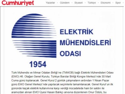 EMO 46. OLAĞAN GENEL KURULU TOPLANIYOR (CUMHURİYET.COM.TR)