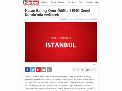 HASAN BALIKÇI ONUR ÖDÜLLERİ EMO GENEL KURULU`NDA VERİLECEK (HURRİYET.COM.TR)