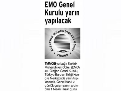 EMO GENEL KURULU YARIN YAPILACAK (GÜNLÜK EVRENSEL)