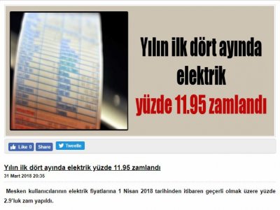 YILIN İLK DÖRT AYINDA ELEKTRİK YÜZDE 11.95 ZAMLANDI (HALKİNHABERCİSİ.COM)