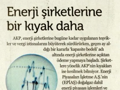 ENERJİ ŞİRKETLERİNE BİR KIYAK DAHA (ÖZGÜRLÜKÇÜ DEMOKRASİ)