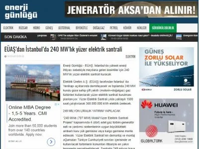 EÜAŞ`DAN İSTANBUL`DA 240 MW`LIK YÜZER ELEKTRİK SANTRALİ (ENERJİGUNLUGU.NET)