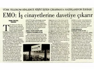 TÜRK TELEKOM BİNLERCE KİŞİYİ İŞTEN ÇIKARMAYA HAZIRLANIYOR İDDİASI (EVRENSEL, 26.03.2018)