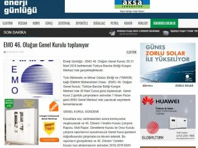 EMO 46. OLAĞAN GENEL KURULU TOPLANIYOR (ENERJİGUNLUGU.NET)