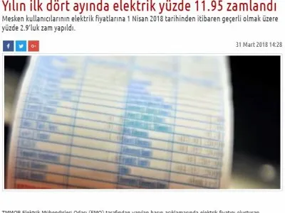 YILIN İLK DÖRT AYINDA ELEKTRİK YÜZDE 11.95 ZAMLANDI (GAZETESOK.COM)