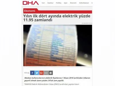 YILIN İLK DÖRT AYINDA ELEKTRİK YÜZDE 11.95 ZAMLANDI (DHA.COM.TR)