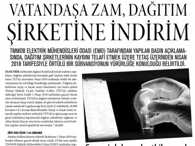 VATANDAŞA ZAM, DAĞITIM ŞİRKETİNE İNDİRİM (YENİ ASYA)