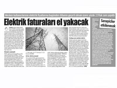 ELEKTRİK FATURALARI EL YAKACAK (GAZETE DAMGA)