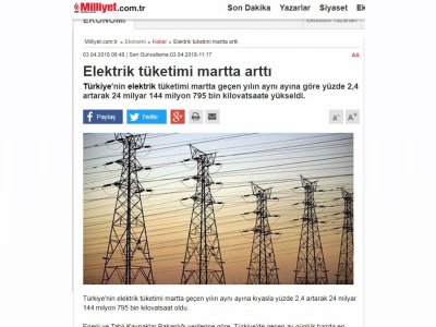ELEKTRİK TÜKETİMİ MARTTA ARTTI (MİLLİYET)