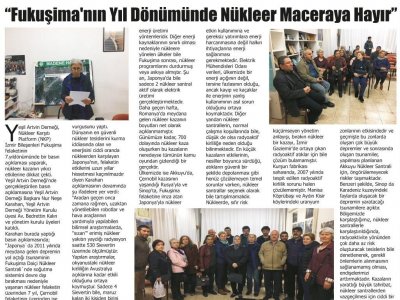 FUKUŞİMA`NIN YIL DÖNÜMÜNDE NÜKLEER MACERAYA HAYIR (DOST ARTVİN)