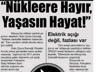 `NÜKLEERE HAYIR, YAŞASIN HAYAT!` (ORDU TRİBÜN)