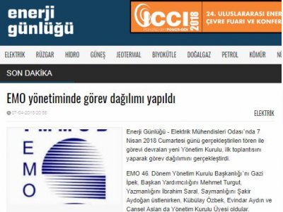 EMO YÖNETİMİNDE GÖREV DAĞILIMI YAPILDI (ENERJİGUNLUGU.NET)