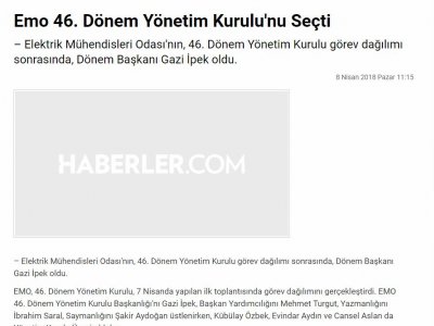 EMO 46. DÖNEM YÖNETİM KURULU`NU SEÇTİ (HABERLER.COM)