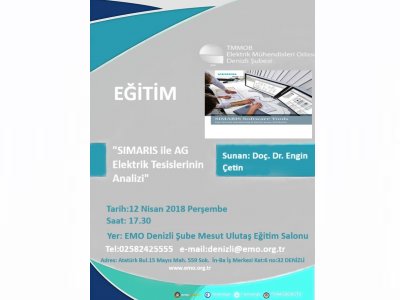 `SIMARIS İLE AG ELEKTRİK TESİSLERİNİN ANALİZİ` EĞİTİMİ YAPILACAK