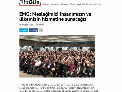 EMO: MESLEĞİMİZİ İNSANIMIZIN VE ÜLKEMİZİN HİZMETİNE SUNACAĞIZ (BİRGUN.NET)