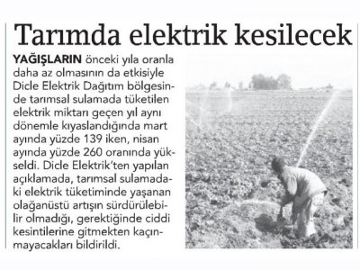 TARIMDA ELEKTRİK KESİLECEK (BİRGÜN)