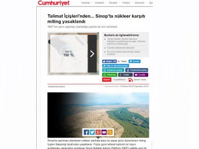 TALİMAT İÇİŞLERİ`NDEN... SİNOP’TA NÜKLEER KARŞITI MİTİNG YASAKLANDI