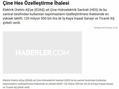 ÇİNE HES ÖZELLEŞTİRME İHALESİ (HABERLER.COM)