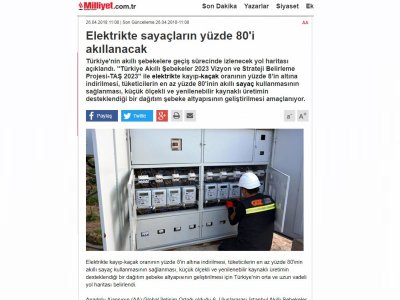 ELEKTRİKTE SAYAÇLARIN YÜZDE 80`İ AKILLANACAK (MİLLİYET)