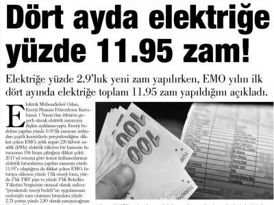 ELEKTRİĞE 4 AYDA YÜZDE 11.95 ZAM! (GÜNLÜK EVRENSEL)