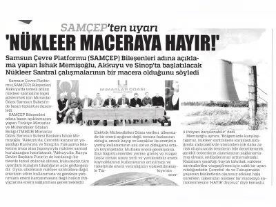 SAMÇEF`TEN UYARI `NÜKLEER MACERAYA HAYIR` (SAMSUN GAZETESİ)