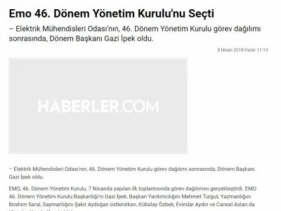 EMO 46. DÖNEM YÖNETİM KURULU`NU SEÇTİ (HABERLER.COM)
