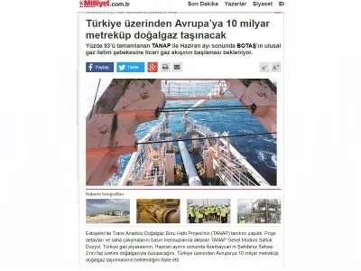 TÜRKİYE ÜZERİNDEN AVRUPA’YA 10 MİLYAR METREKÜP DOĞALGAZ TAŞINACAK (MİLLİYET.COM.TR)