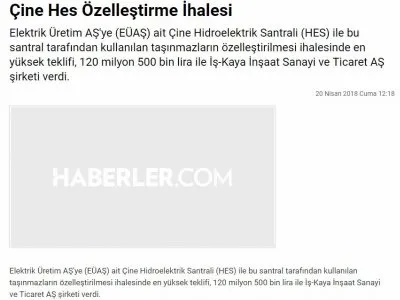 ÇİNE HES ÖZELLEŞTİRME İHALESİ (HABERLER.COM)
