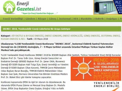 IRENEC 2018, YENİLENEBİLİR ENERJİ LİDERLERİNİ BİR ARAYA GETİRİYOR (ENERJİGAZETESİ.İST)
