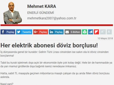 HER ELEKTRİK ABONESİ DÖVİZ BORÇLUSU! (MEHMET KARA- DÜNYA)