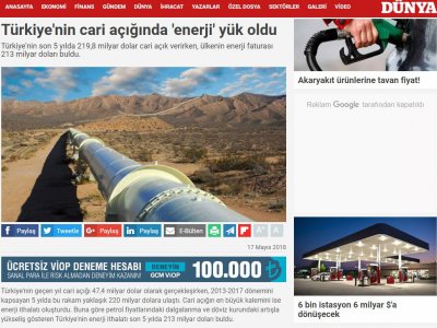 TÜRKİYE`NİN CARİ AÇIĞINDA `ENERJİ` YÜK OLDU (DÜNYA)