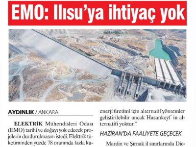 EMO: ILISU`YA İHTİYAÇ YOK (AYDINLIK)