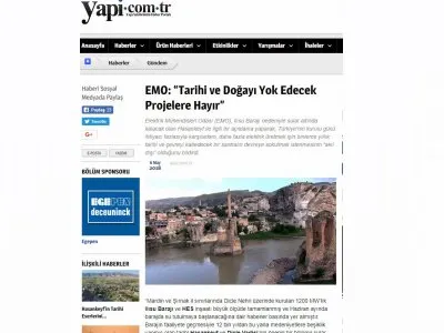 EMO: “TARİHİ VE DOĞAYI YOK EDECEK PROJELERE HAYIR”  (YAPİ.COM.TR)