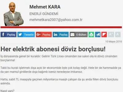 HER ELEKTRİK ABONESİ DÖVİZ BORÇLUSU! (MEHMET KARA- DÜNYA)