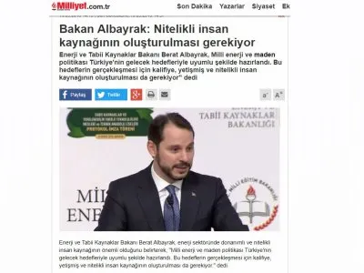 BAKAN ALBAYRAK: NİTELİKLİ İNSAN KAYNAĞININ OLUŞTURULMASI GEREKİYOR (MİLLİYET)