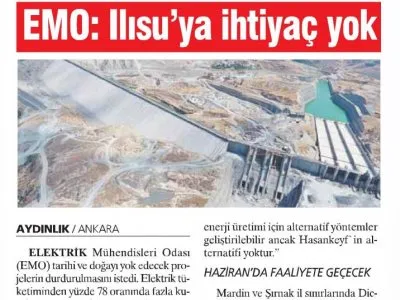 EMO: ILISU`YA İHTİYAÇ YOK (AYDINLIK)