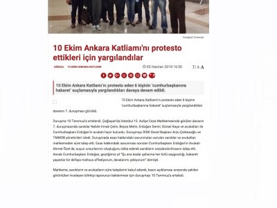 10 EKİM ANKARA KATLİAMI`NI PROTESTO ETTİKLERİ İÇİN YARGILANDILAR - 5 HAZİRAN 2018 EVRENSEL.NET