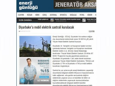 DİYARBAKIR’A MOBİL ELEKTRİK SANTRALİ KURULACAK (ENERJİGUNLUGU.NET)
