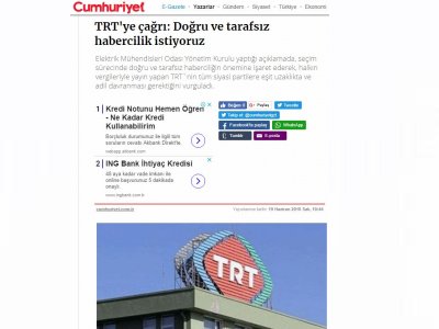 TRT`YE ÇAĞRI: DOĞRU VE TARAFSIZ HABERCİLİK İSTİYORUZ (CUMHURİYET.COM.TR)