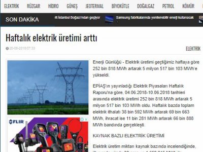 HAFTALIK ELEKTRİK ÜRETİMİ ARTTI (ENERJİGUNLUGU.NET)