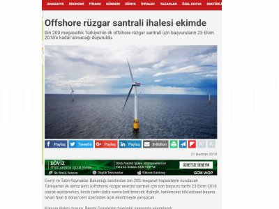 OFFSHORE RÜZGAR SANTRALİ İHALESİ EKİMDE (DUNYA.COM)