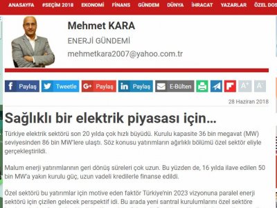 SAĞLIKLI BİR ELEKTRİK PİYASASI İÇİN… (MEHMET KARA-DUNYA.COM)