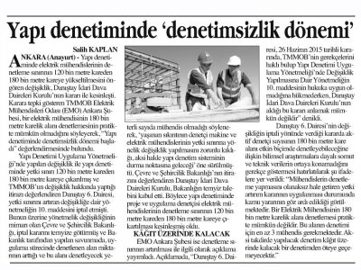 YAPI DENETİMİNDE DENETİMSİZLİK DÖNEMİ (ANAYURTGAZETESİ,26.06.2018)