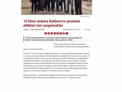 10 EKİM ANKARA KATLİAMI`NI PROTESTO ETTİKLERİ İÇİN YARGILANDILAR - 5 HAZİRAN 2018 EVRENSEL.NET