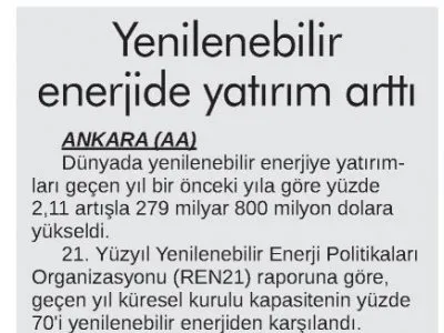 YENİLENEBİLİR ENERJİDE YATIRIM ARTTI (24 SAAT)