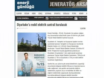 DİYARBAKIR’A MOBİL ELEKTRİK SANTRALİ KURULACAK (ENERJİGUNLUGU.NET)